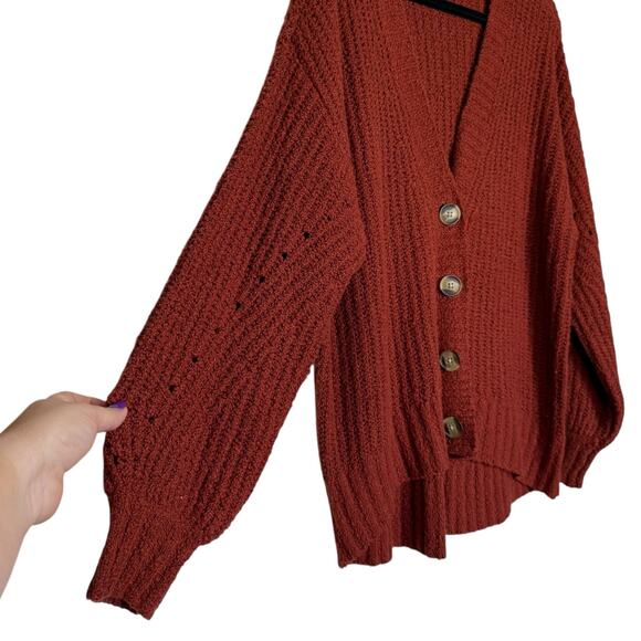 American Eagle oversized boxy button up v-neck rusty brick red sweater Size S - Picture 2 of 9